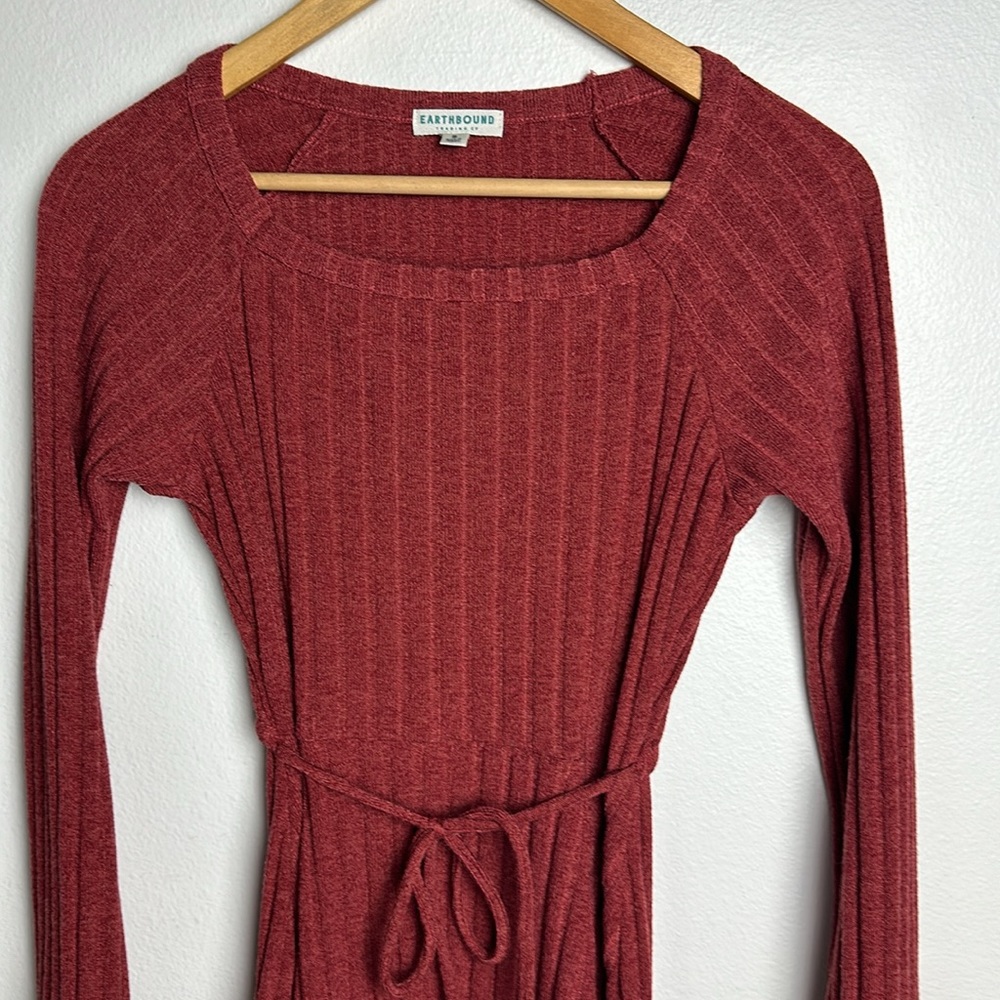Earthbound Trading Co Maroon Long Sleeve Open Back Dress
